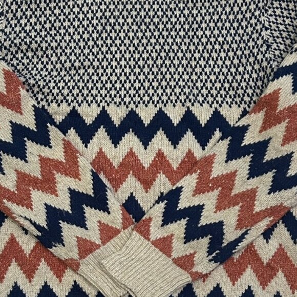 Vintage Wool Sweater Made in Hong Kong 80s Geometric Zig Zag Knit Retro Menswear - Picture 4 of 5